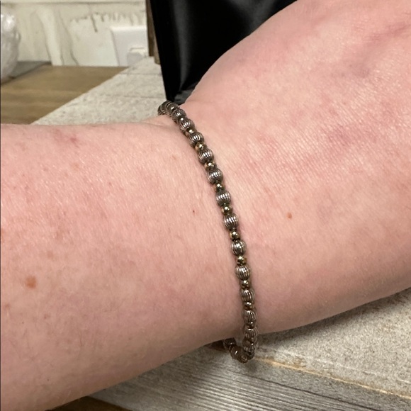 Sterling silver 925 Italy great shape stamped two tone gold beaded bracelet - Picture 4 of 6